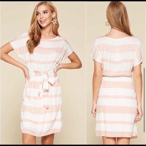 USA made peachy pink ivory striped women’s summer dress - Picture 3 of 3